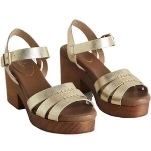 Gold Platform Block Heel Sandals for Women